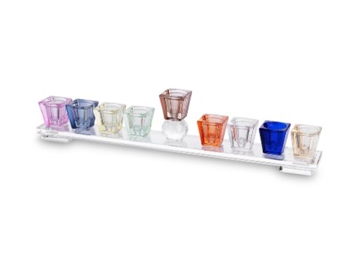 картинка Ханукия хрусталь цветные стаканчики от магазина Бронная.Shop+