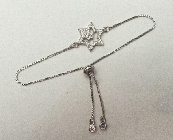 картинка Браслет двойной маген давид с кристаллами серебристый от магазина Бронная.Shop+