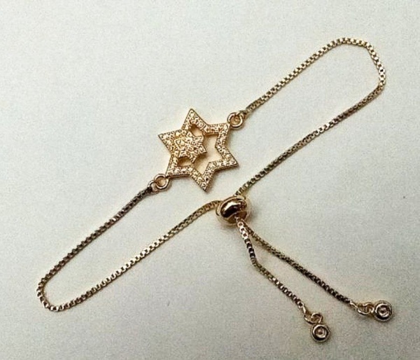 картинка Браслет двойной маген давид с кристаллами желтое золото от магазина Бронная.Shop+