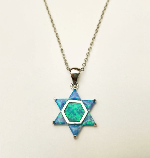 картинка Подвеска маген давид голубой блестящий с серебристым от магазина Бронная.Shop+
